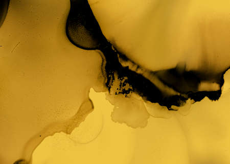 Black and Yellow Abstract Marble Texture. Rock Fluid Wallpaper. Watercolor Motion Design. Golden Ink Stone. Abstract Acrylic Texture. Rock Flow Wallpaper. Black and Yellow Abstract.の写真素材