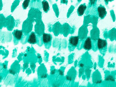 Turquoise Tie Dye Shirt. Zigzag Vintage Print. Watercolour Spots Print. White Bohemian Fabric. Tie...