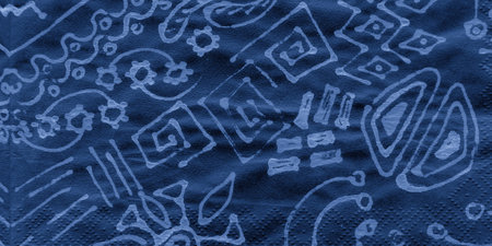 Navy Flowers Folk Pattern. Indigo Persian Patchwork. Boho Illustration. Navy Malaysia Batik. Night...