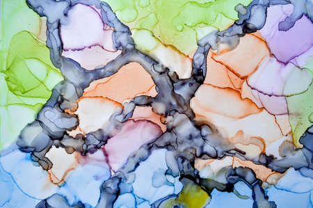 Alcohol Ink Illustration. Oil Art Canvas. Watercolor Paper. White Modern Color. Colorful Spots. Alcohol Ink Background. Oil Art Effect. Colorful Stains. Alcohol Inks Illustration.の写真素材