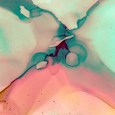 Coral and Green Abstract Background. Alcohol Ink Wave Splash. Contemporary Canvas. Trendy Art Paper....