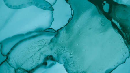 Contemporary Wave Background. Watercolor Color Illustration. Alcohol Inks Marble. Teal Pastel Flow Splash. Blue Ocean Modern Abstraction. Pastel Flow Design. Blue Smoke Fashion Abstraction.の写真素材