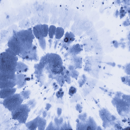 White Indigo Tie Die. Grunge Spiral. Blue Print Psychedelic. Fabric Vintage Design. Blue Color...