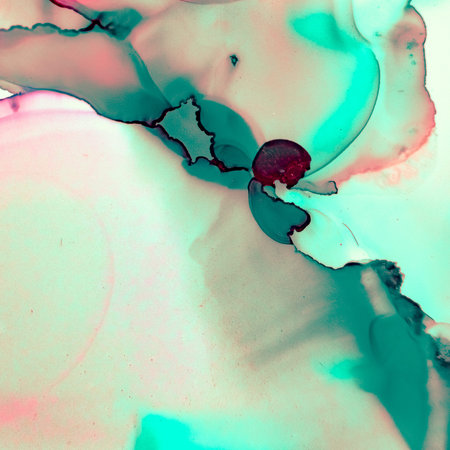 Turquoise Green Abstract Landscape. Watercolor Flow Stains. Contemporary Canvas. Creative Art...
