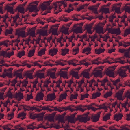 Scandinavian Christmas. Abstract Knitting Textile. Red Nordic Yarn. Handmade Warm Illustration....