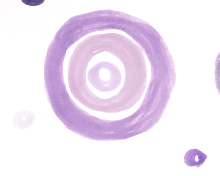 Circles Elements. Violet Radial Pattern. Purple Happy Painting. Aquarelle Fabric Print. Decorative...