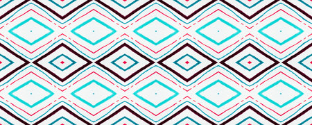 Seamless Aztec Print. Grunge Ethnic Texture. Tribal Background with Rhombuses. Aztec Pattern. Blue...