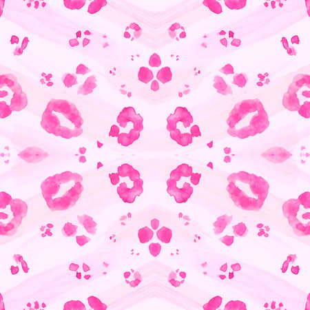 Pink Leopard Border. Girly Panther Fur Repeat. Seamless Watercolour Spotted Safari Background. Pink Textile Design. Elegant Leopard Pattern. Panther Skin Artwork. Romance Leopard Rapport.の写真素材