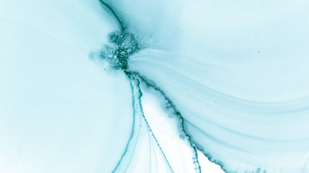 Watercolor Color Illustration. Alcohol Ink Marble. Green Pastel Flow Splash. Blue Cloud Gradient...