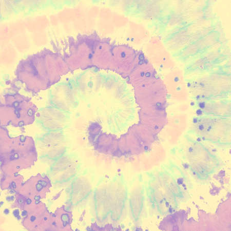 Abstract Texture. Tie Die Circle. Tie Dye Circle. Yellow Hippie Spiral. Psychedelic Roll. Pink Bohemian Pattern. Grunge Wallpaper in 60s Style. Tye Die Circle. Funky Spiral. Watercolor Round.の写真素材