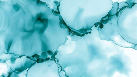 Teal Pastel Fluid Water. Blue Ocean Modern Abstraction. Pastel Flow Water. Blue Cloud Gradient Abstraction. Watercolor Color Background. Watercolor Wave Illustration. Ink Stains Marble.の写真素材