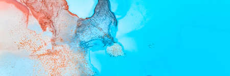 Sea Abstract Art. Underwater Illustration. Blue Watercolour Texture. Sophisticated Flow Paint. Ocean Abstract Art. Marine Minerals Background. Alcohol Ink Landscape. Pigment Abstract Art.の写真素材