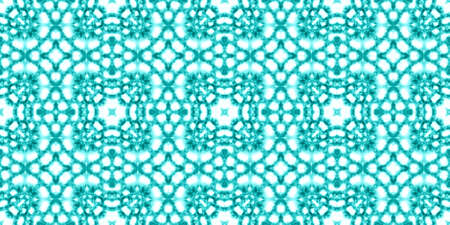 Tile Vintage Seamless Pattern. Turquoise and White Ethnic Texture. Aquarelle Geometric Tile. Handmade Artistic Decor Design. Watercolor Abstract Tile Vintage.の写真素材