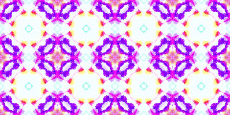 Tie Dye Seamless Pattern. Vintage Artistic Geometry. African, Spanish or Talavera Styles. Portuguese Ornament. Handdrawn Tile. Watercolour Tie Dye Background.の写真素材
