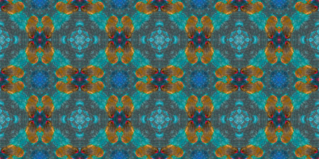 Seamless Kaleidoscope Background. Bohemian Design Chevron. Watercolor Abstract Decoration. Blue,...
