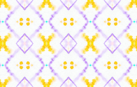 Ikat Chevron Pattern Design. Green, Purple, Yellow Ogee Ornament. Handmade Aquarelle Shibori Fabric....