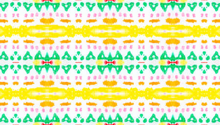 Seamless Tribal Pattern. Batik Vintage Tile Design. Abstract Geometric Background. Colorful Mexican or Aztec Print. Watercolor Tribal Pattern.の写真素材