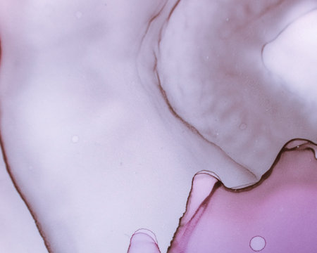 Ethereal Art Texture. Liquid Ink Wash Background. Purple Modern Spots Painting. Watercolor Flow...