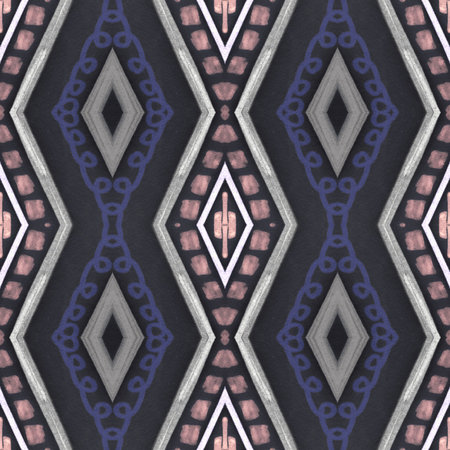 Seamless African Ethnic Texture. Watercolor Aztec Ornament. Grunge Ikat Motif. Blue Watercolour...