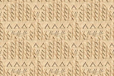 Brown Woolen Thread. Abstract Knitting Pattern. Knitwear Warm Embroidery. Fiber Nordic Cloth. Knit...