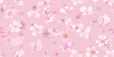Sakura Vector. Watercolor Cherry Flower. Seamless Modern Japanese Texture. Wedding Illustration....