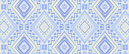Ethnic Pattern. White Vintage Zigzag Background. Boho Fabric Print. Seamless Mexican Texture. Bohemian Ethnic Pattern. Geometric Zig Zag Background. Indian Texture. Blue Ethnic Pattern.の写真素材