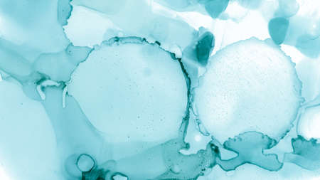 Watercolour Wave Illustration. Pastel Fluid Liquid. Blue Cloud Gradient Abstraction. Teal Pastel Flow Design. Blue Smoke Modern Abstraction. Watercolour Paint Wallpaper. Alcohol Inks Texture.の写真素材