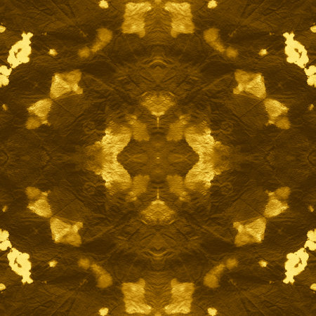 Seamless Gold Dyed Texture Shibori. Fabric Design. Ethnic Pattern. Ink Paint Wallpaper. Vintage...