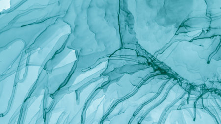 Pastel Flow Water. Blue Cloud Gradient Abstraction. Watercolour Color Illustration. Contemporary...