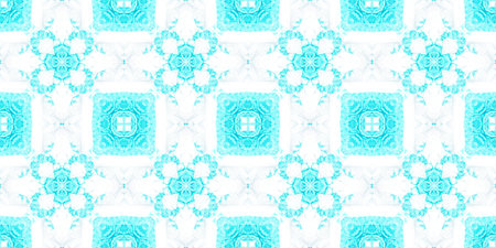 Seamless Watercolor Tile Print. Watercolor Painted Mosaic Design. Blue and White Colors. Tie Dye...