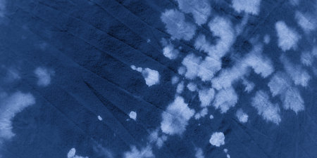 Indigo Tie Dye Stripes. Maritime Traditional Textile Design. Night Ink Hand Drawing. Clouds...