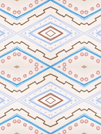 Blue Ethnic Pattern. Abstract Zigzag Background. Boho Fabric Print. Seamless Indian Texture. Hand...