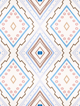 Blue Ethnic Pattern. Vintage Zig Zag Ornament. Stripe Textile Design. Seamless Indian Border....