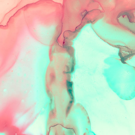 Living Coral Abstract Landscape. Alcohol Ink Wave Spots. Sophisticated Painting. Ethereal Art...
