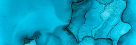 Abstract Teal Wallpaper. Alcohol Ink Landscape. Blue Ocean Art Pattern. Contemporary Color Paint....