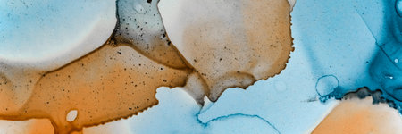 Aqua Abstract Art. Minerals Background. Marin Watercolour Texture. Sophisticated Flow Paint. Water...