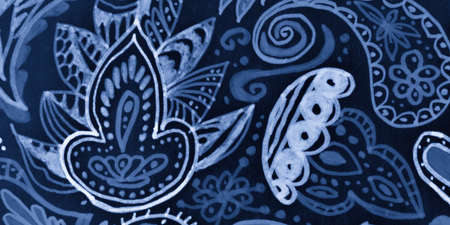 Ocean Ethnic Flower Design. Indigo Persian Patchwork. Boho Ornament. Space Malaysia Batik. Maritime Folk Flowers Pattern. Indigo Islamic Background. Maritime Batik Indonesia.の写真素材