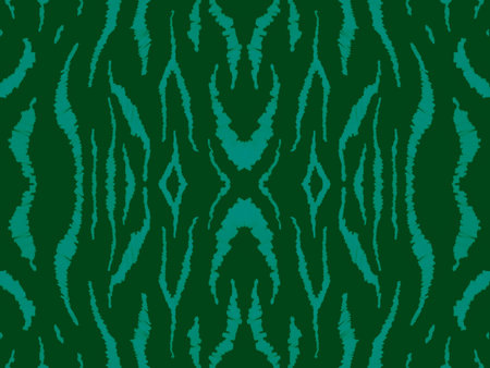 Seamless Ethnic Banner. Animal Leather Design. Watercolor Safari Ornament. Blue Tiger Skin. Zoo Wave...