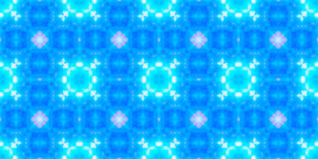Seamless Watercolor Tile Print. Geometric Ethnic Mosaic Design. Blue and White Colors. Abstract...