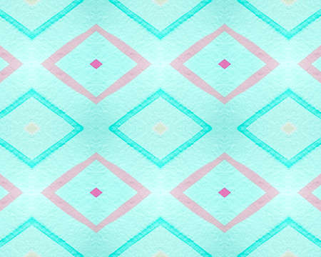 Seamless Rhombus Pattern. Watercolor Diamond Ornament. Abstract Traditional Shapes. Pink Ikat Tribal Border. Pastel Rhombus Pattern. Drawn by Hand Stripes. Aztec Background. Rhombus Pattern.の写真素材