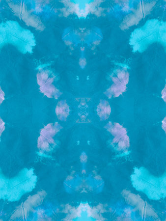 Seamless Teal Tie Dye Batik Print. Abstract Swimwear Design. Artistic Painted Stains. Crumpled...
