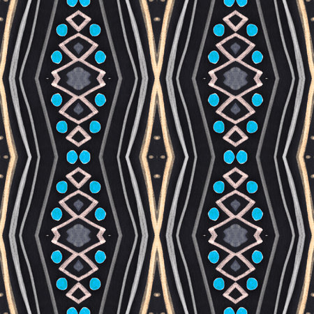 Seamless Mexican Ethnic Background. Watercolor Native Wallpaper. Abstract Tribal Motif. Dark...