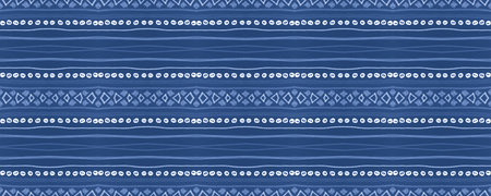 Indigo Tribal Ornament. Seamless African Pillow Design. Blue Watercolour Aztec Border. Drawn by...