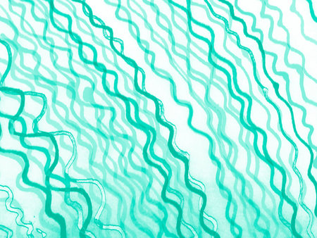 Artistic Curve Lines. Craft Paper Texture. Turquoise Abstract Scribble. Chaotic Doodles. Watercolor...