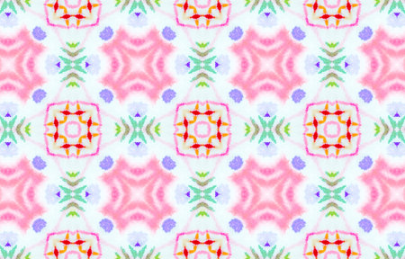 Seamless Watercolor Tile Print. Artistic Painted Ornament. Colorful and White Color. Tie Dye...