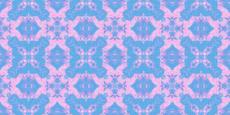 Seamless Watercolor Kaleidoscope. Psychedelic Background. Pastel Blue and Pink Colors. Batik Aquarelle Abstract Carpet. Artistic Bohemian Ceramic Design. Watercolr Kaleidoscope Pattern.の写真素材