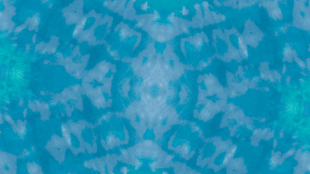 Blue Batik Print. Watercolor Stains. Painted Wallpaper. Turquoise Grunge Acrylic Splatter. Pigment...