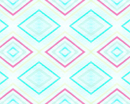 Seamless Rhombus Pattern. Watercolor Aztec Background. Abstract Bohemian Textile. Pastel Mexican...