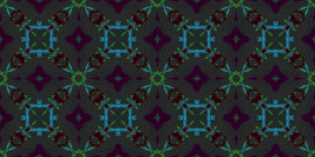 Abstract Kaleidoscope Seamless. Handmade Textile Design. Azulejos, Green and Blue. Folk Motif...