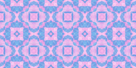 Abstract Kaleidoscope Seamless. Batik Aquarelle Abstract Texture. Psychedelic Mandala. Pastel Blue and Pink Colors. Artistic Bohemian Ethnic Pattern. Abstract Kaleidoscope Pattern.の写真素材